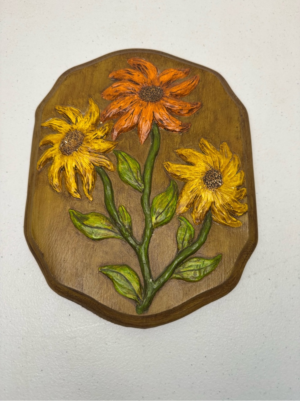 VTG 3D Chalk Ware Wall Plague Of Sunflowers And Signed